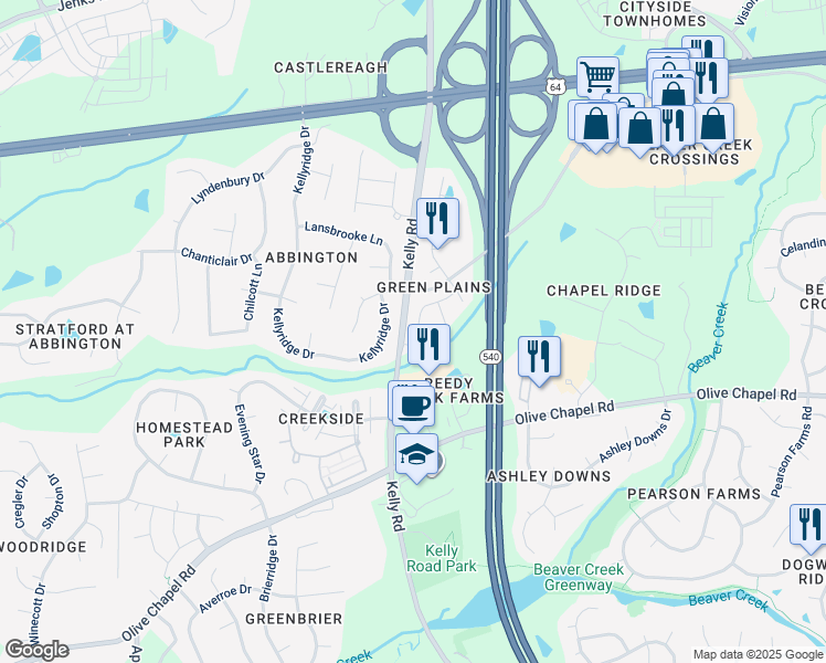 map of restaurants, bars, coffee shops, grocery stores, and more near 2272 Red Knot Lane in Apex