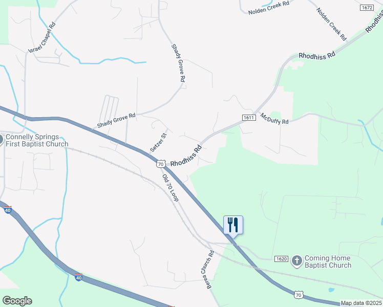 map of restaurants, bars, coffee shops, grocery stores, and more near 6930 Rhodhiss Road in Connelly Springs