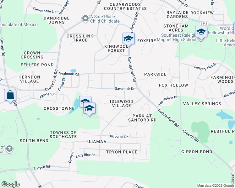 map of restaurants, bars, coffee shops, grocery stores, and more near 1333 Wrentree Circle in Raleigh