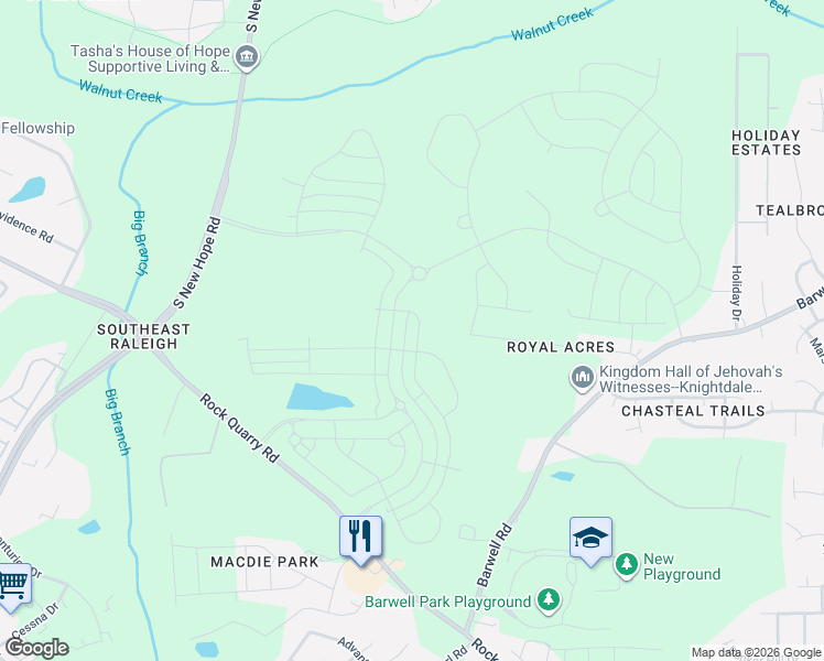map of restaurants, bars, coffee shops, grocery stores, and more near 5000 Royal Acres Road in Raleigh