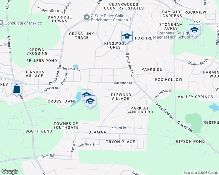 map of restaurants, bars, coffee shops, grocery stores, and more near 1316 Wrentree Circle in Raleigh