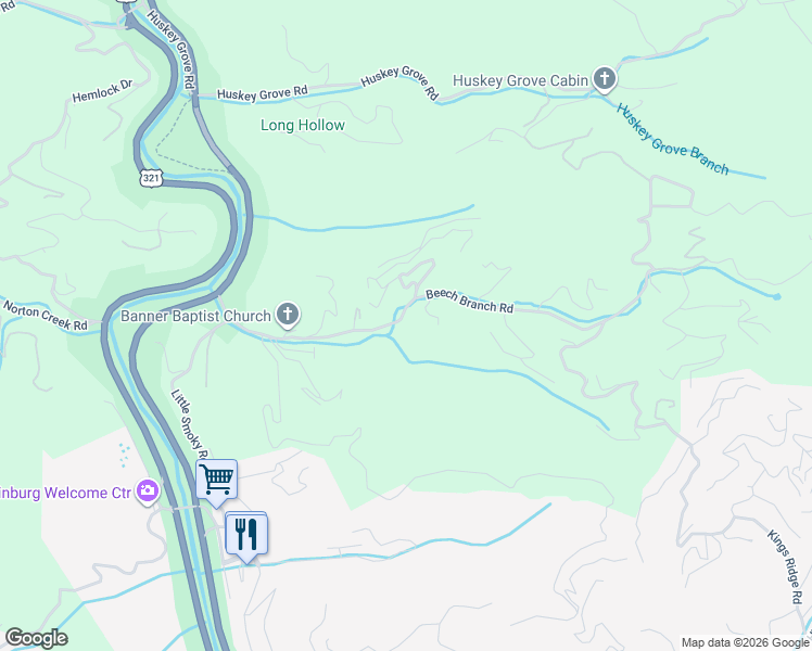 map of restaurants, bars, coffee shops, grocery stores, and more near 278 Beech Branch Road in Gatlinburg