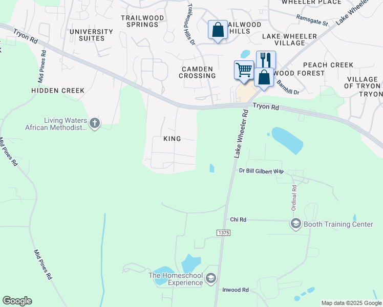 map of restaurants, bars, coffee shops, grocery stores, and more near 2702 Garfield Street in Raleigh