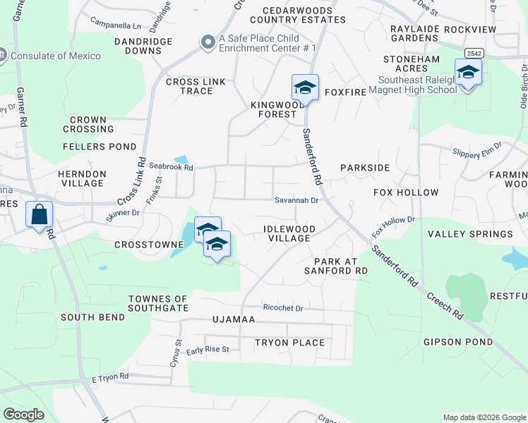 map of restaurants, bars, coffee shops, grocery stores, and more near 1316 Wrentree Circle in Raleigh