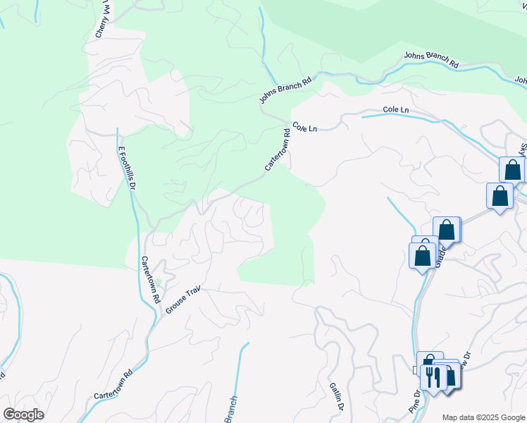 map of restaurants, bars, coffee shops, grocery stores, and more near 943 High Mountain Way in Gatlinburg