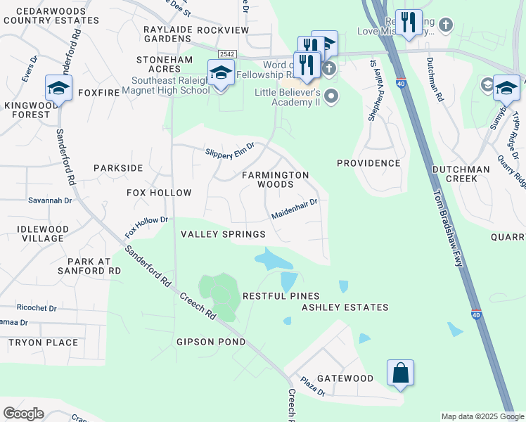 map of restaurants, bars, coffee shops, grocery stores, and more near 2878 Filbert Street in Raleigh