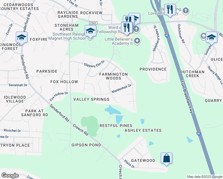 map of restaurants, bars, coffee shops, grocery stores, and more near 2881 Filbert Street in Raleigh