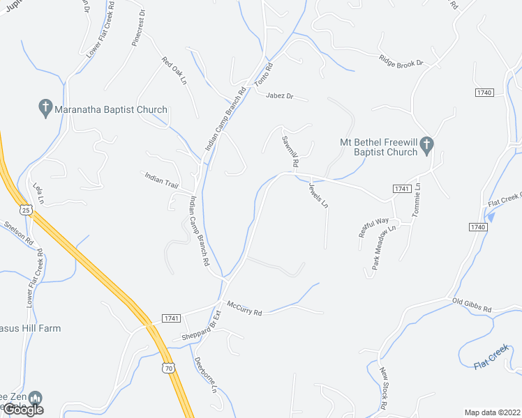 map of restaurants, bars, coffee shops, grocery stores, and more near Sheppard Branch Road in Weaverville