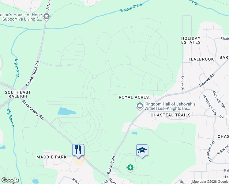 map of restaurants, bars, coffee shops, grocery stores, and more near 3400 Barwell Road in Raleigh