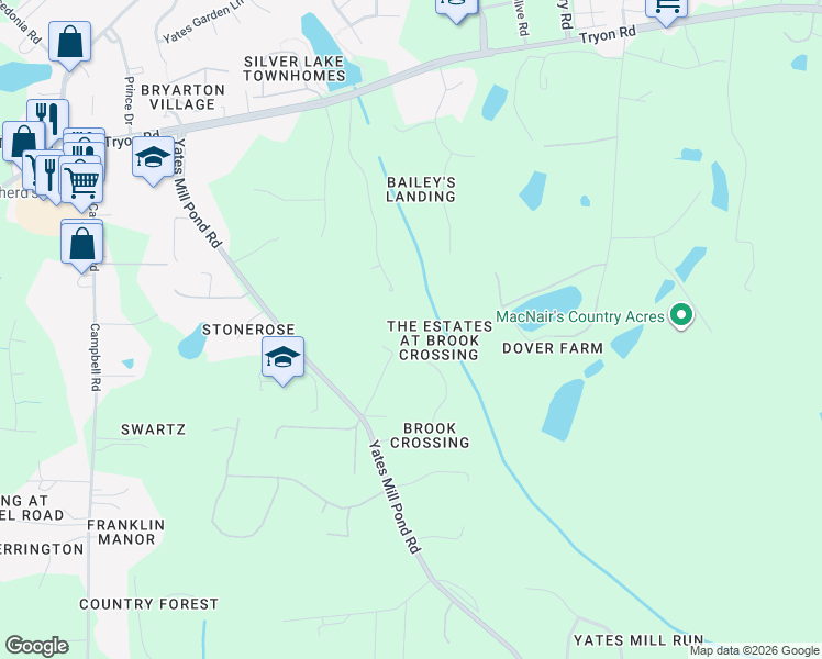 map of restaurants, bars, coffee shops, grocery stores, and more near 5924 Yates Mill Pond Road in Raleigh