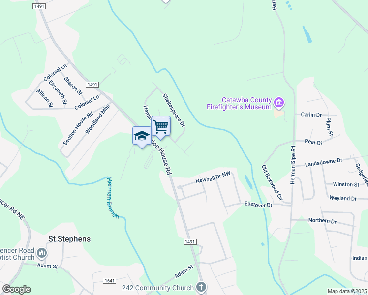 map of restaurants, bars, coffee shops, grocery stores, and more near 3938 Hemingway Drive in Hickory
