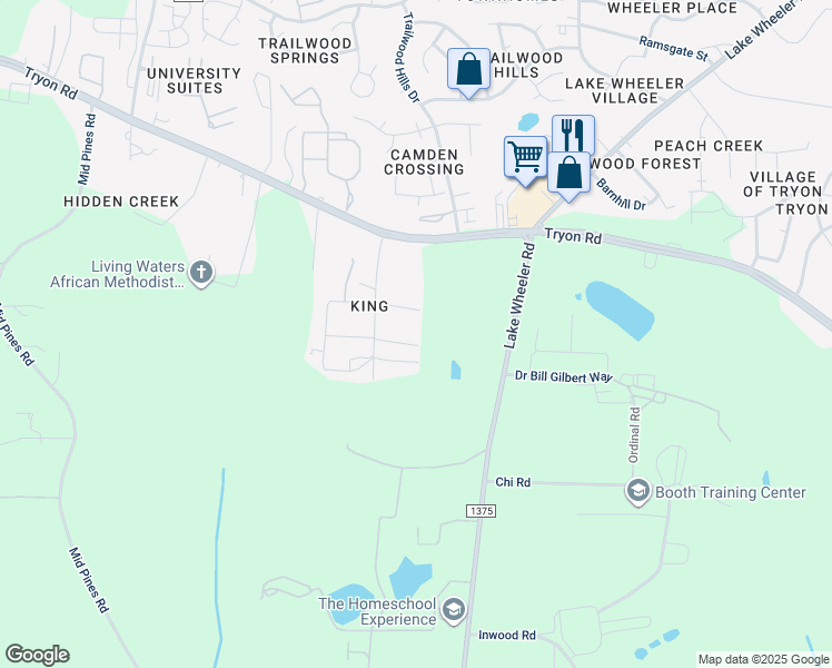 map of restaurants, bars, coffee shops, grocery stores, and more near 2702 Garfield Street in Raleigh
