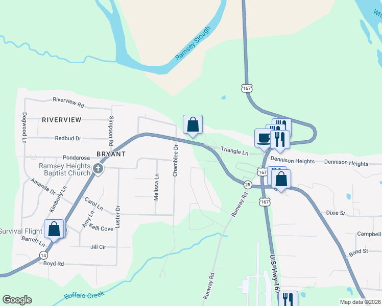 map of restaurants, bars, coffee shops, grocery stores, and more near 159 Heber Springs Road in Batesville