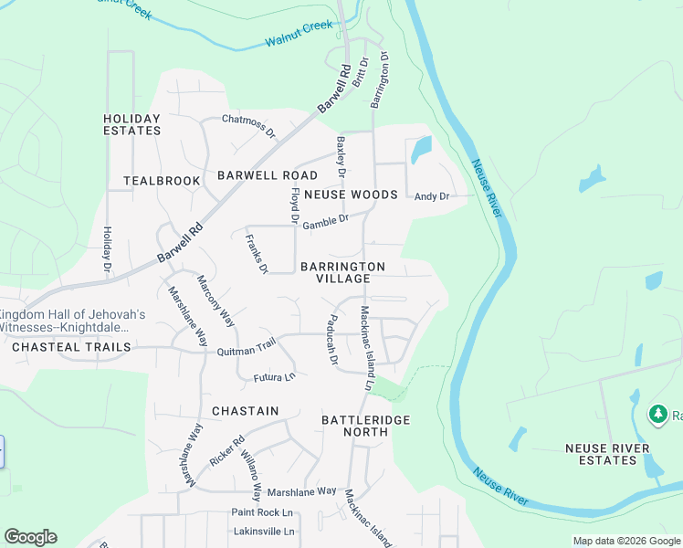 map of restaurants, bars, coffee shops, grocery stores, and more near 6218 Barrington Village Lane in Raleigh