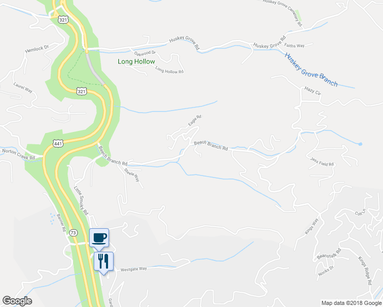 map of restaurants, bars, coffee shops, grocery stores, and more near 278 Beech Branch Road in Gatlinburg