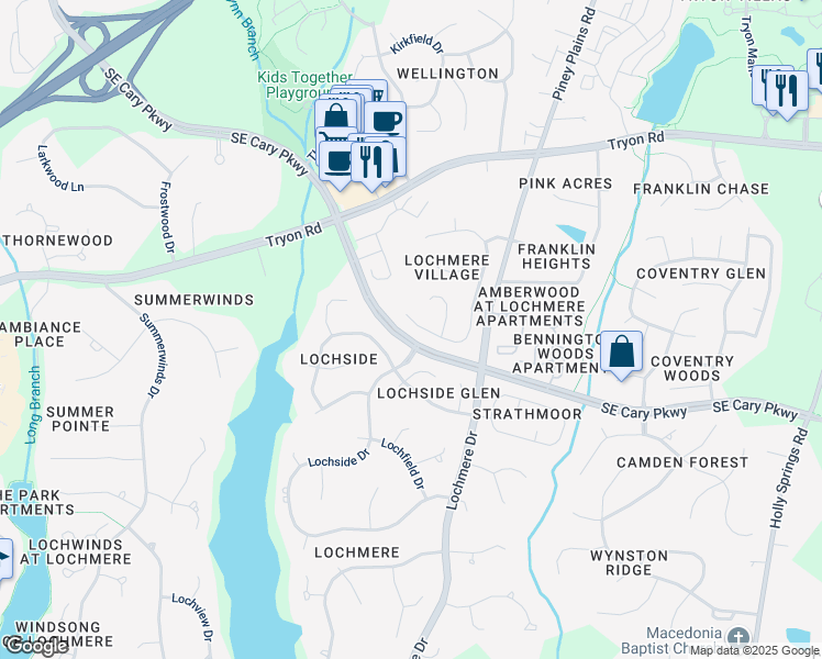 map of restaurants, bars, coffee shops, grocery stores, and more near 409 Jaslie Drive in Cary