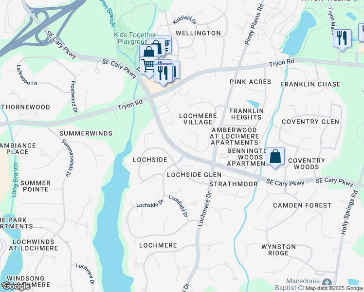 map of restaurants, bars, coffee shops, grocery stores, and more near 409 Jaslie Drive in Cary
