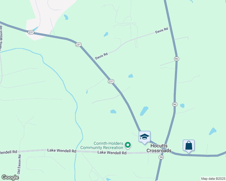 map of restaurants, bars, coffee shops, grocery stores, and more near 3484 North Carolina 231 in Wendell