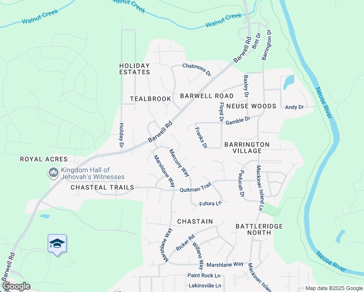 map of restaurants, bars, coffee shops, grocery stores, and more near 3047 Bracey Place in Raleigh