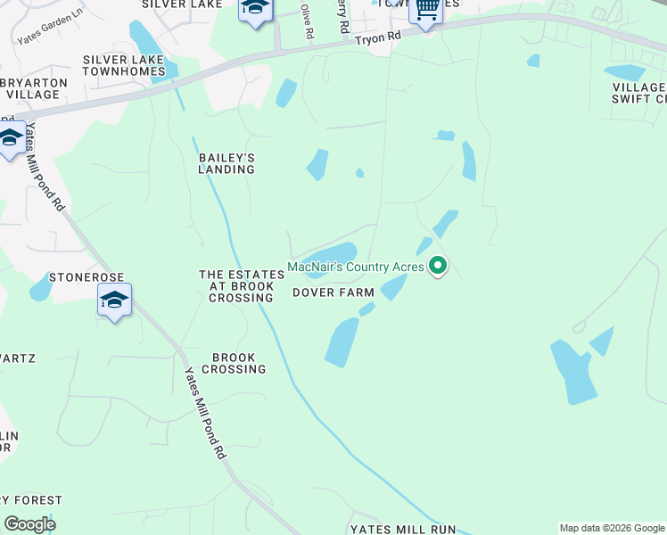 map of restaurants, bars, coffee shops, grocery stores, and more near 7117 Dover Farm Road in Raleigh