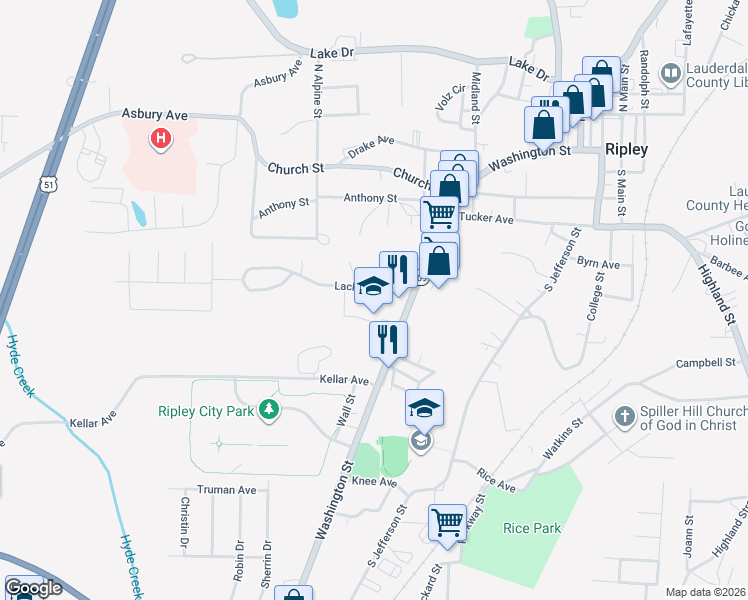 map of restaurants, bars, coffee shops, grocery stores, and more near 230 Lackey Lane in Ripley