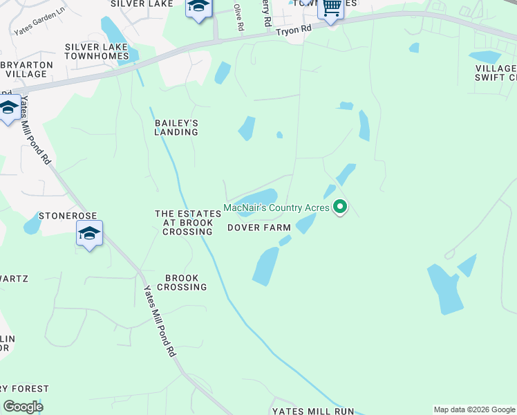 map of restaurants, bars, coffee shops, grocery stores, and more near 7117 Dover Farm Road in Raleigh