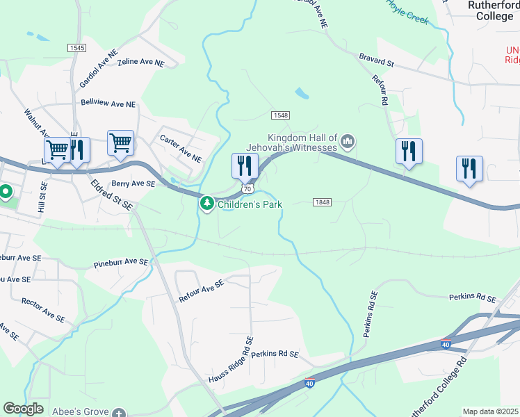 map of restaurants, bars, coffee shops, grocery stores, and more near 150 Davis Drive Southeast in Morganton