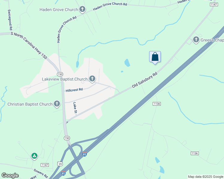 map of restaurants, bars, coffee shops, grocery stores, and more near 165 Lakeview Church Road in Linwood