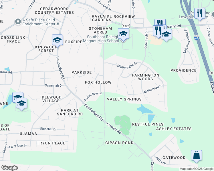 map of restaurants, bars, coffee shops, grocery stores, and more near 2821 Dillmark Court in Raleigh