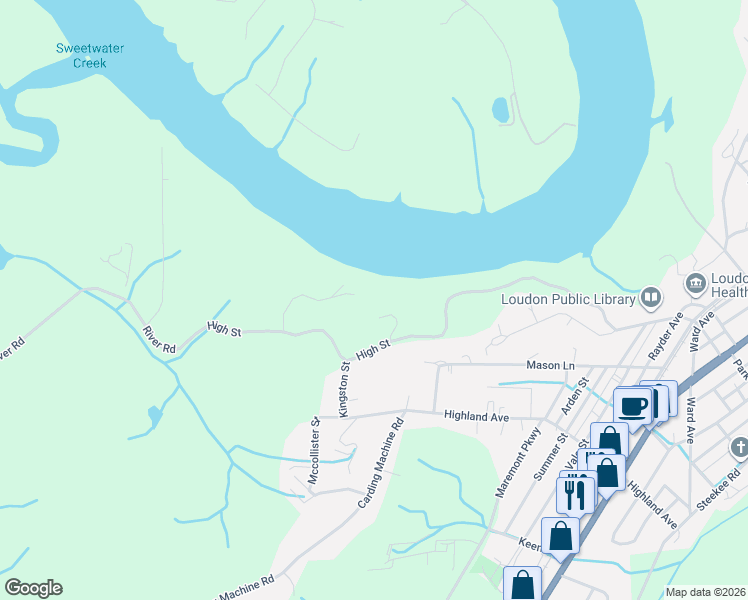 map of restaurants, bars, coffee shops, grocery stores, and more near 560 Silent River Lane in Loudon