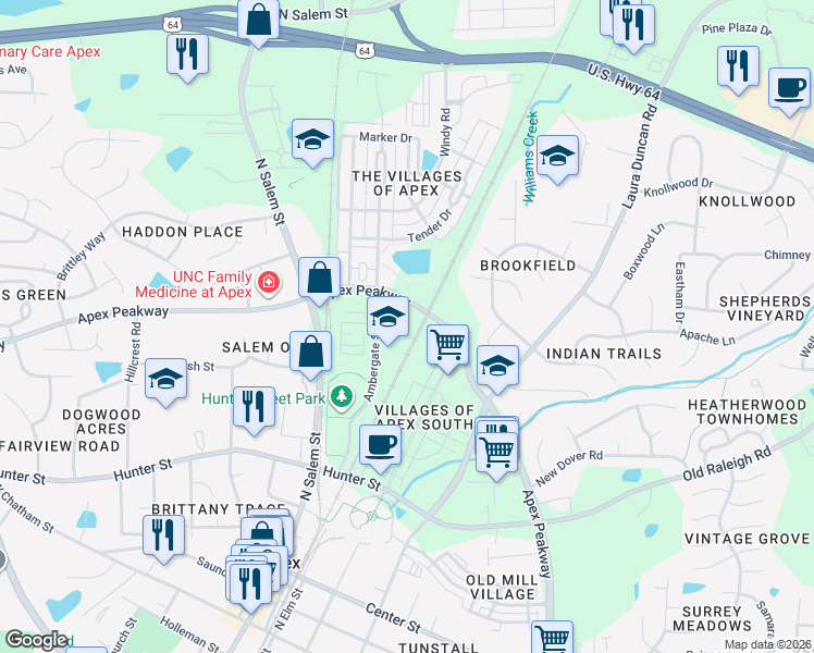 map of restaurants, bars, coffee shops, grocery stores, and more near 1110 Platform Drive in Apex