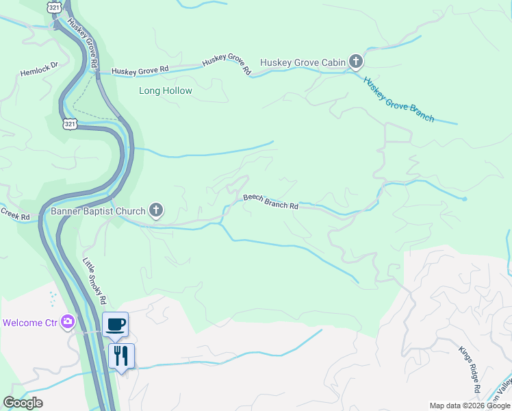 map of restaurants, bars, coffee shops, grocery stores, and more near 335 Beech Branch Road in Gatlinburg