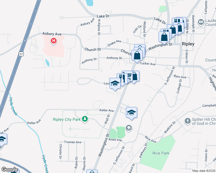 map of restaurants, bars, coffee shops, grocery stores, and more near 230 Lackey Lane in Ripley