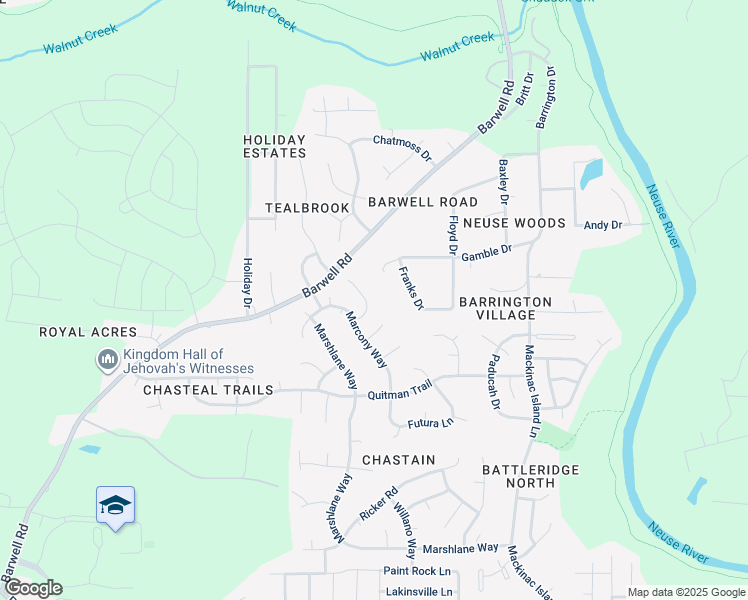 map of restaurants, bars, coffee shops, grocery stores, and more near 3045 Bracey Place in Raleigh