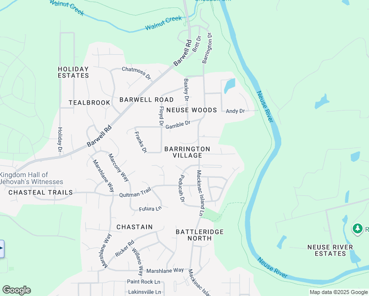 map of restaurants, bars, coffee shops, grocery stores, and more near 6217 Barrington Village Lane in Raleigh