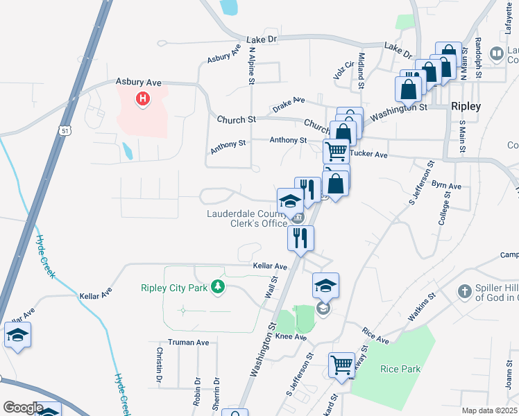 map of restaurants, bars, coffee shops, grocery stores, and more near 248 Lackey Lane in Ripley
