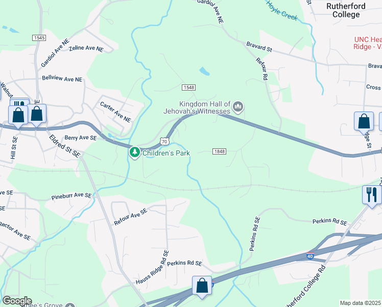 map of restaurants, bars, coffee shops, grocery stores, and more near 150 Davis Drive Southeast in Morganton