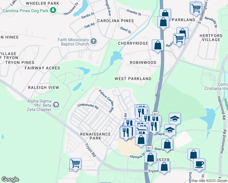 map of restaurants, bars, coffee shops, grocery stores, and more near 932 Ileagnes Rd in Raleigh