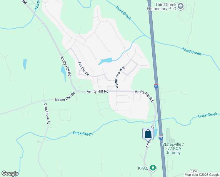 map of restaurants, bars, coffee shops, grocery stores, and more near 2555 Amity Hill Road in Statesville