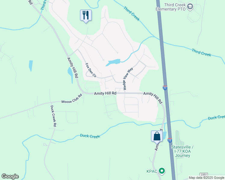 map of restaurants, bars, coffee shops, grocery stores, and more near 2549 Amity Hill Road in Statesville