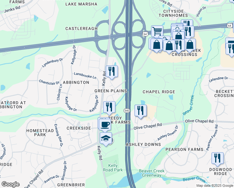 map of restaurants, bars, coffee shops, grocery stores, and more near 2212 Red Knot Lane in Apex