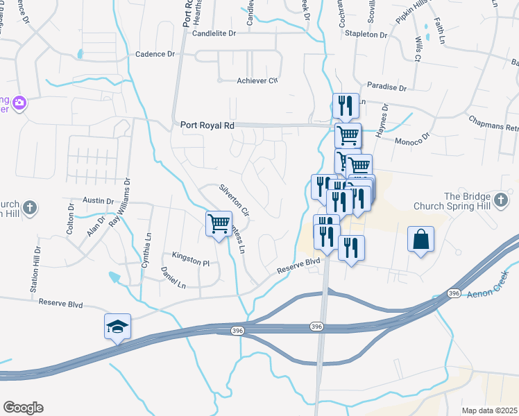 map of restaurants, bars, coffee shops, grocery stores, and more near 1092 Somerset Springs Drive in Spring Hill