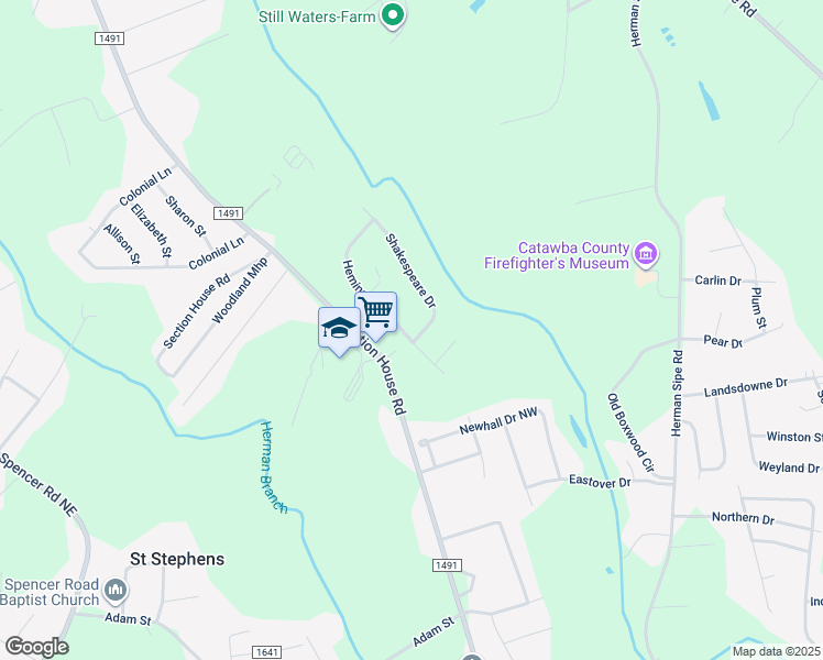 map of restaurants, bars, coffee shops, grocery stores, and more near 4094 Hemingway Drive in Hickory