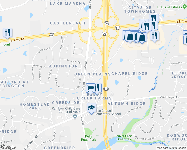 map of restaurants, bars, coffee shops, grocery stores, and more near 2212 Red Knot Lane in Apex