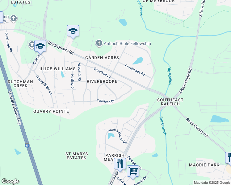 map of restaurants, bars, coffee shops, grocery stores, and more near 4405 Viewmont Drive in Raleigh