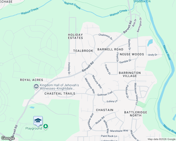 map of restaurants, bars, coffee shops, grocery stores, and more near 3012 Bracey Place in Raleigh