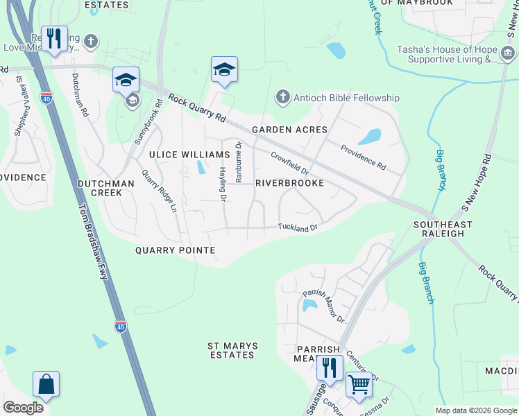 map of restaurants, bars, coffee shops, grocery stores, and more near 3113 Trassacks Drive in Raleigh