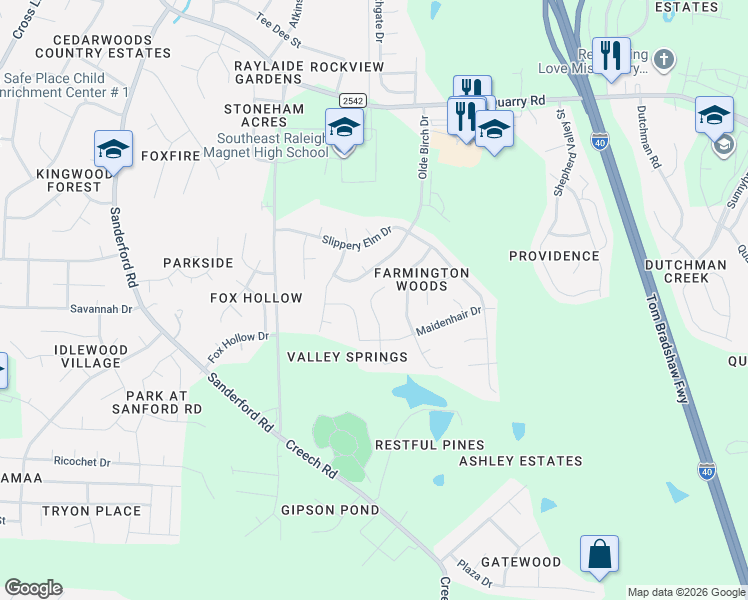 map of restaurants, bars, coffee shops, grocery stores, and more near 1433 Tamarino Drive in Raleigh