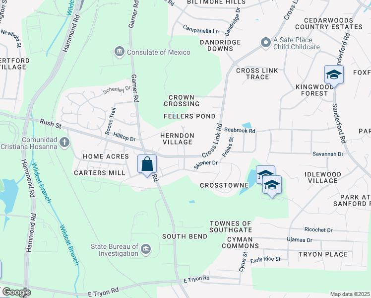 map of restaurants, bars, coffee shops, grocery stores, and more near 2812 Laodicea Drive in Raleigh