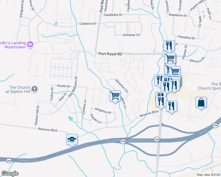map of restaurants, bars, coffee shops, grocery stores, and more near 1049 Countess Lane in Spring Hill